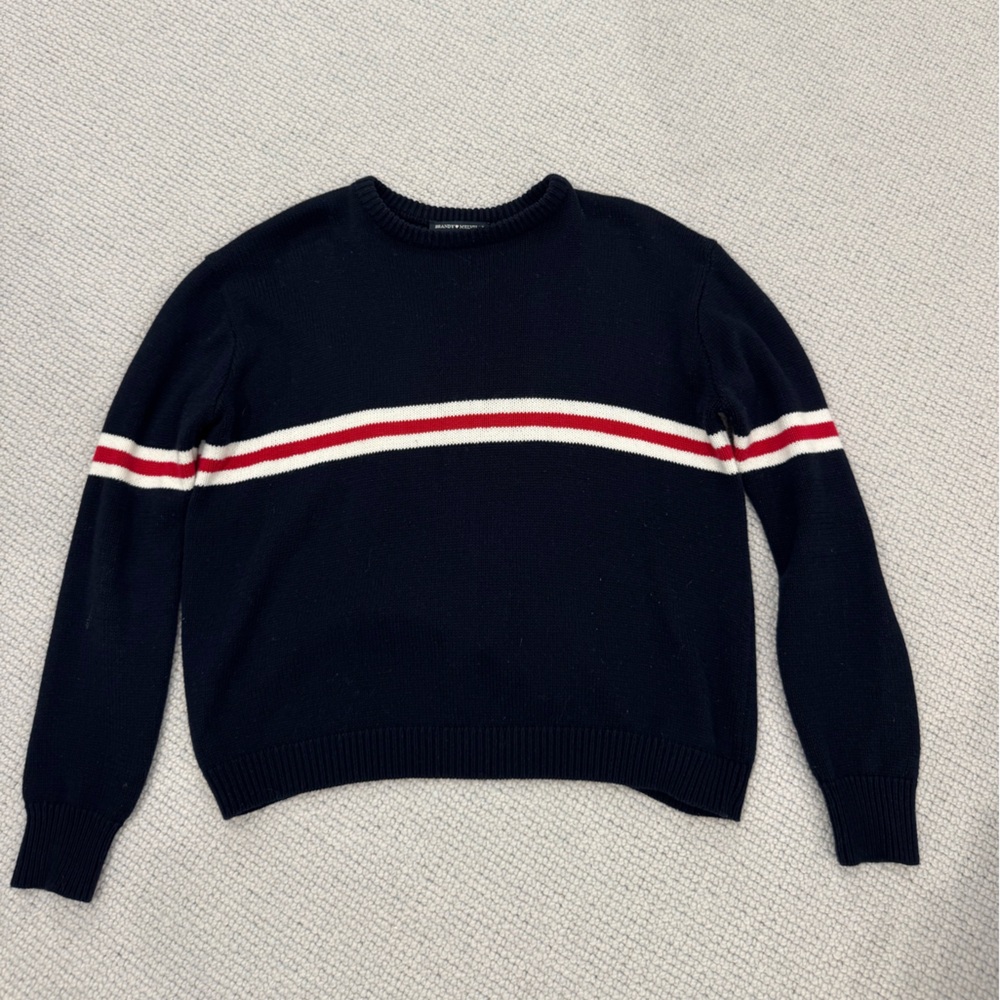 Brandy Melville Navy and Cream Knit Sweater
